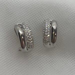 Pendientes de plata rodiados en oro blanco boton con circonitas