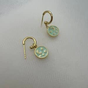 Pendientes plata chapados en oro amarillo aritos con colgantes de esmalte