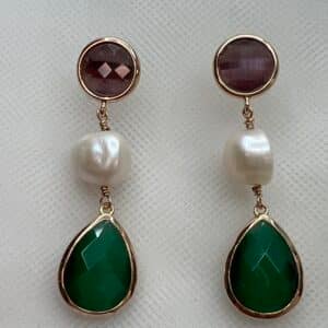 Pendientes de plata chapada en oro amarillo con perlas y circonitas