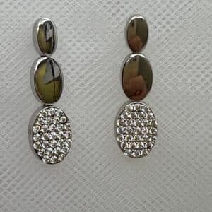 Pendientes de plata rodiados en oro blanco de ovalos con circonitas