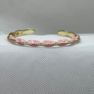 Esclava chapada en oro amarillo de esmalte rosa