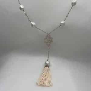 Collar de plata chapada oro rosa con perlas naturales y circonitas