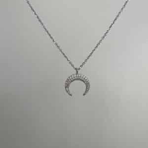 Collar de plata rodiado en oro blanco con media luna de circonitas