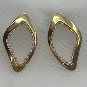 Pendientes largos de bronce chapados en oro amarillo y circonitas