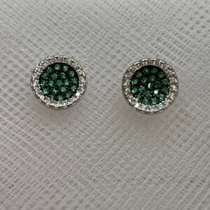 Pendientes de plata rodiados en oro blanco con circonitas verdes y blancas
