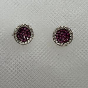 Pendientes de plata rodiados en oro blanco con circonitas rosas y blancas