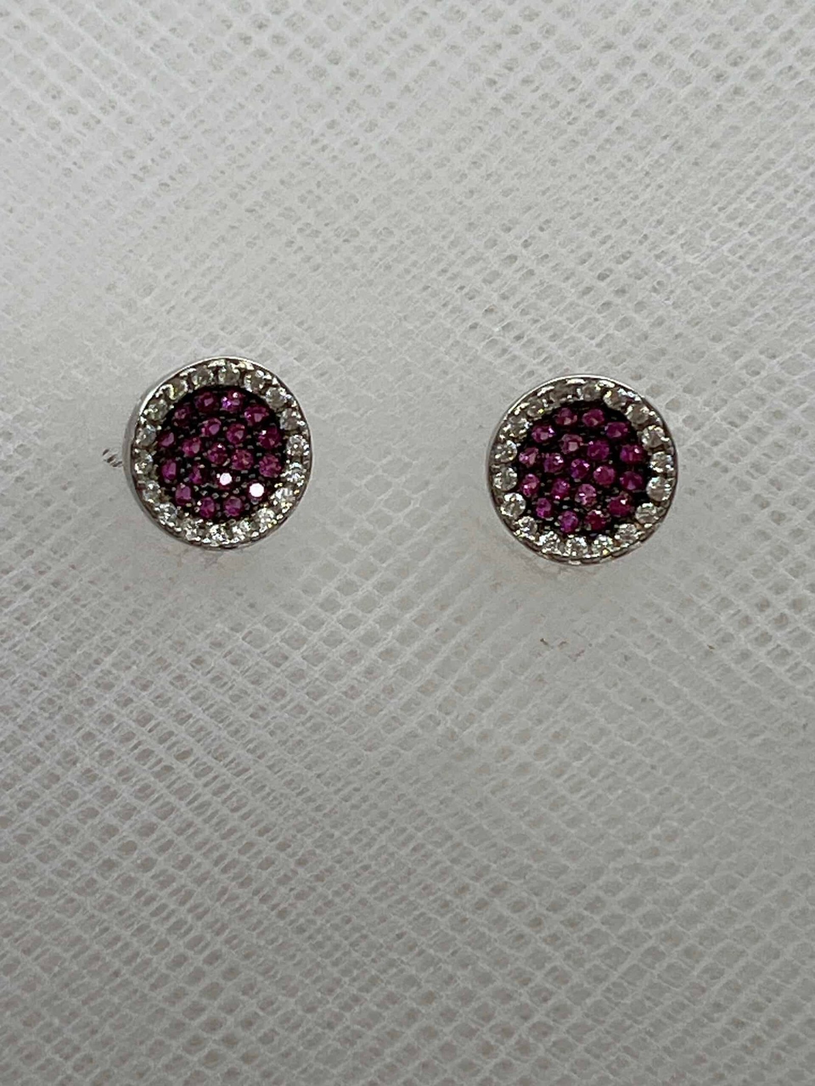 Pendientes de plata rodiados en oro blanco con circonitas rosas y blancas