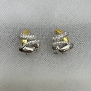 Pendientes boton  de plata bicolor rodiados y oro amarillo