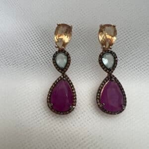 Pendientes de plata de oro rosa con circonitas