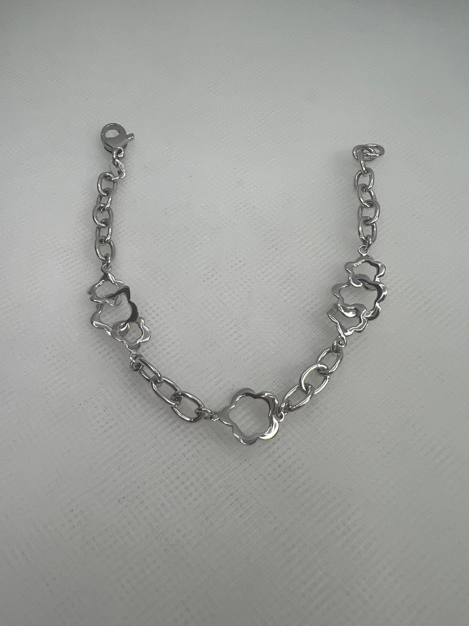 Pulsera plata eslabones y flores