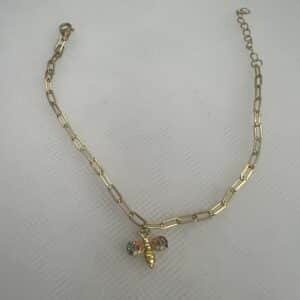 Pulsera de plata chapada en oro con colgante de circonitas