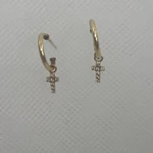 Pendientes de oro amarillo aritos con cruz de circonitas.