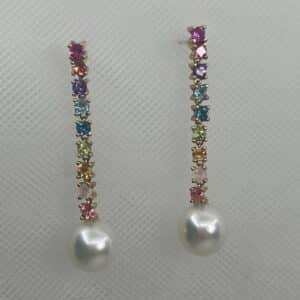 Pendientes de oro con amarillo perlas australianas y topacios de colores