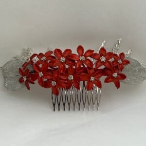Tocado de flores de porcelana y hojas de metal