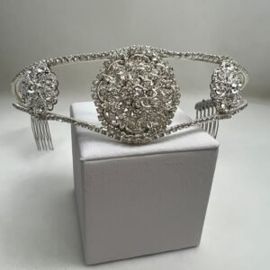 tiara doble de metal plateado de stras