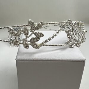 tiara doble de metal plateado y stras